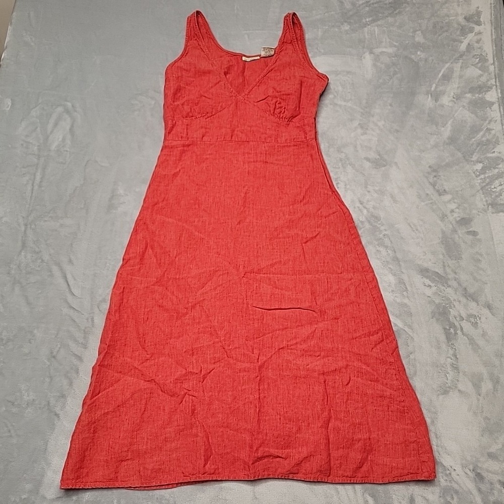 Putumayo Dress Womens Small Red V-Neck Sleeveless Linen Maxi Empire Waist Summer